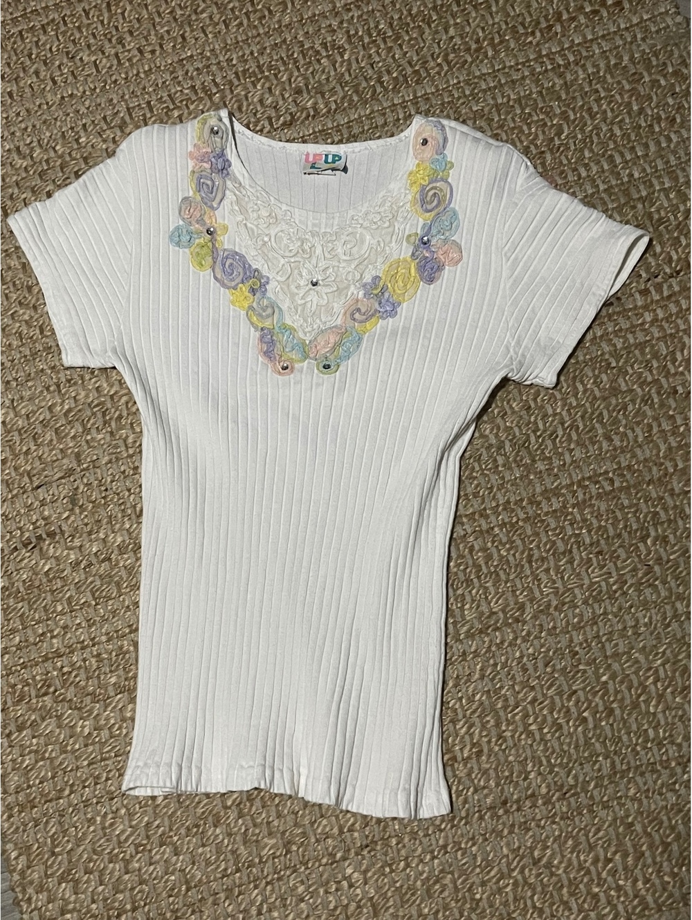 Vintage 1980s UP Embellished Ribbed Top